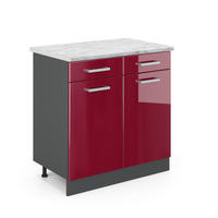 KÜCHENUNTERSCHRANK R-Line Rot Hochglanz 80 cm AP Marmor - Bordeaux/Anthrazit, Holzwerkstoff (80/81.6/60cm) - Vicco