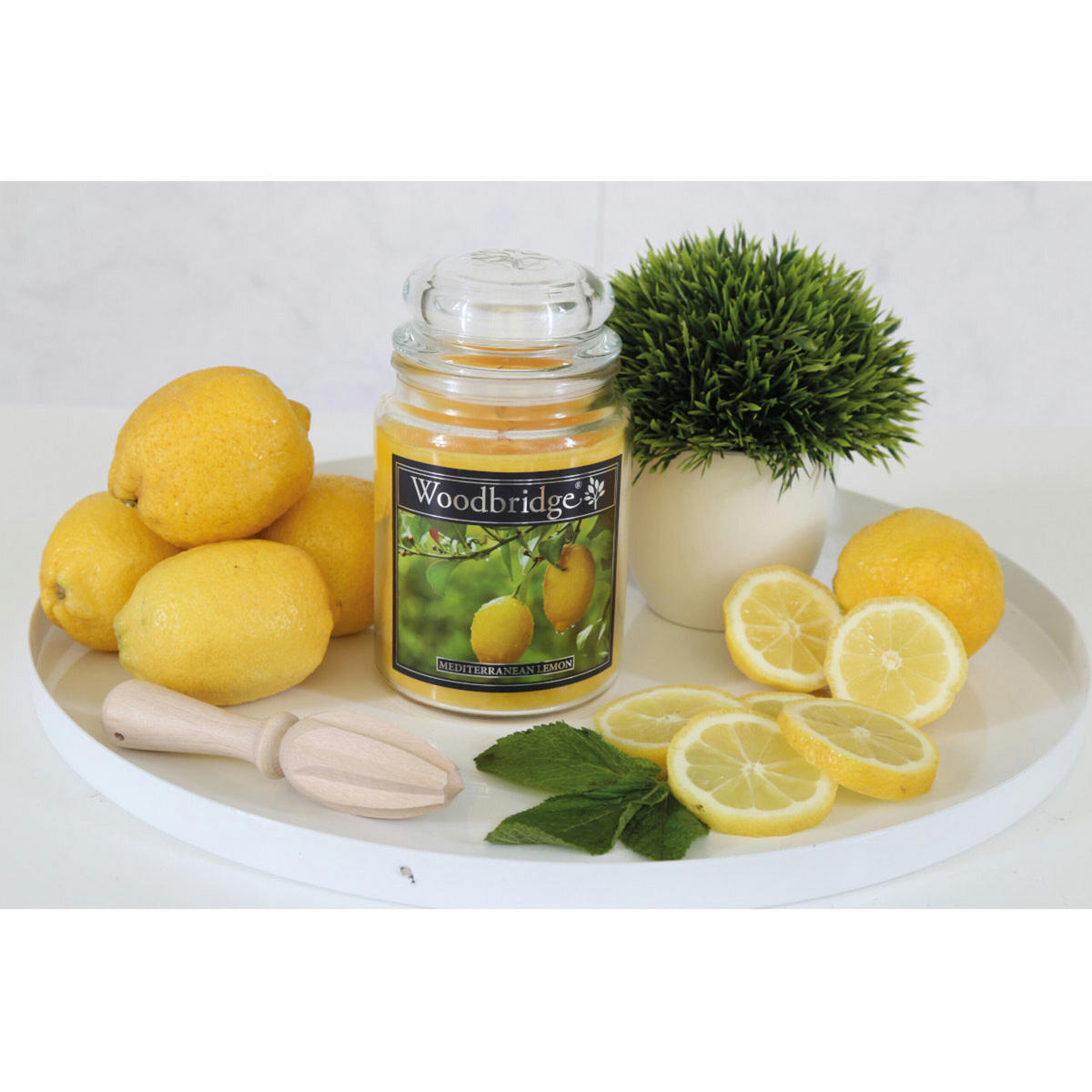 DUFTKERZE Woodbridge - Gelb, Naturmaterialien/Glas (17cm)