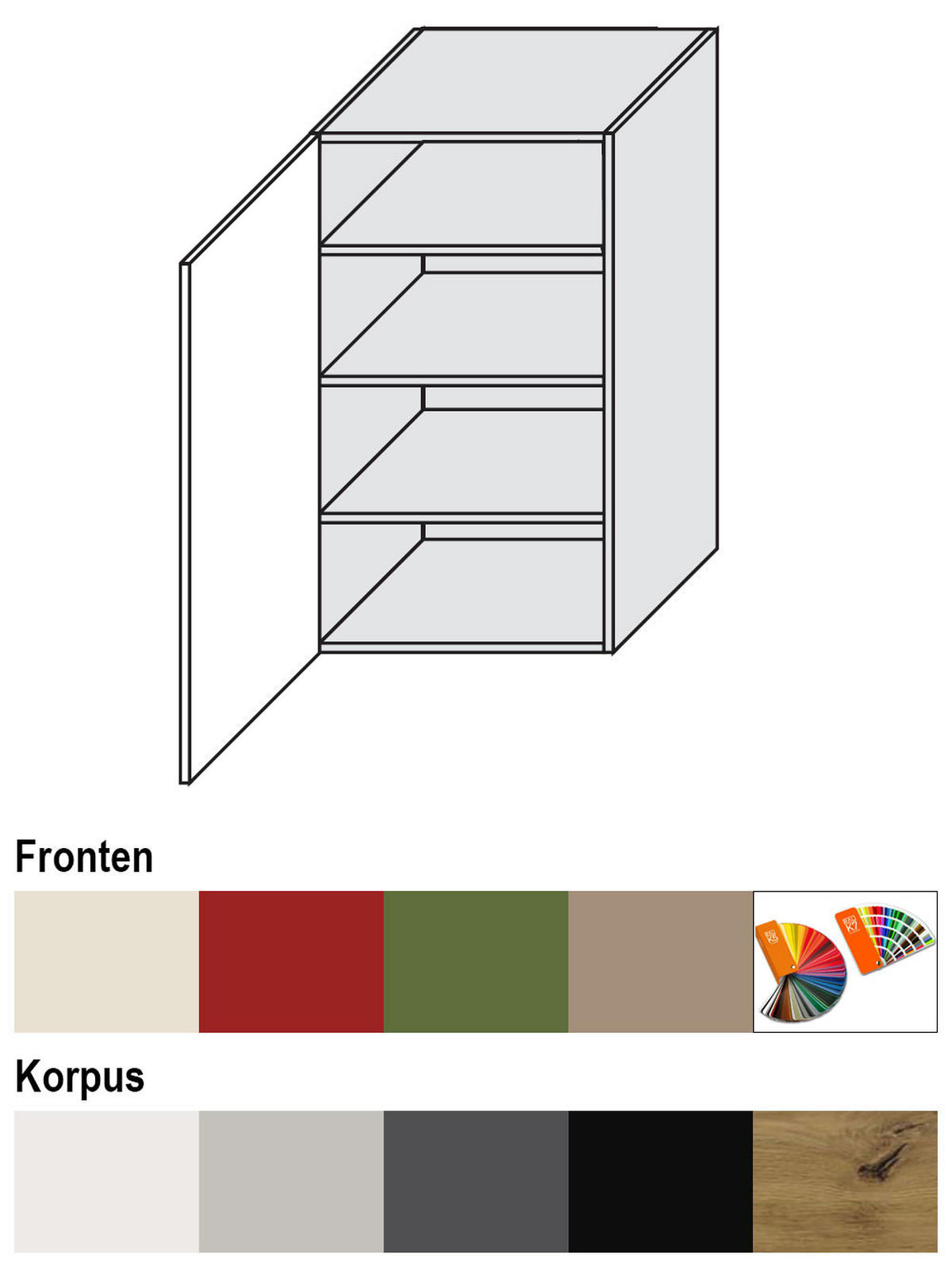 HÄNGESCHRANK Brerra W4/50 Eiche Artisan / RAL 6025 farngrün Matt 50 / 32,5 / 96cm - Eiche Artisan/Grün, Holz/Holzwerkstoff (50/96/32.5cm) - Feldmann-Wohnen