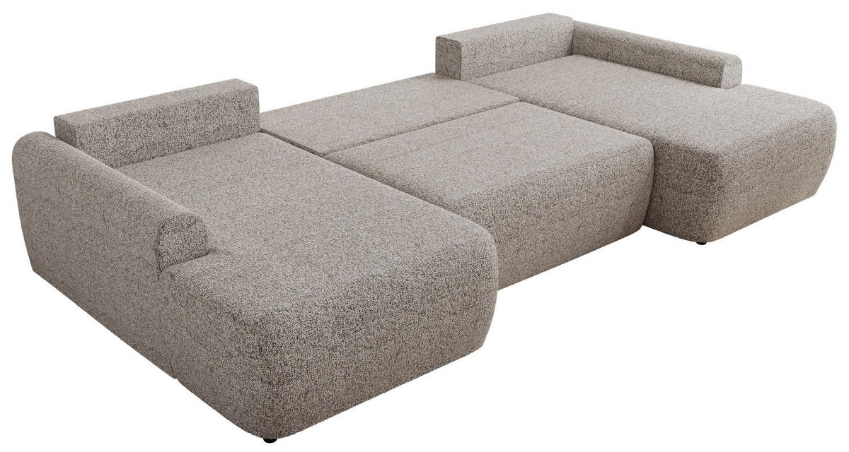 WOHNLANDSCHAFT CUBO U Beige Struktur - Beige/Schwarz, Kunststoff/Textil (370/100/187cm) - MKS