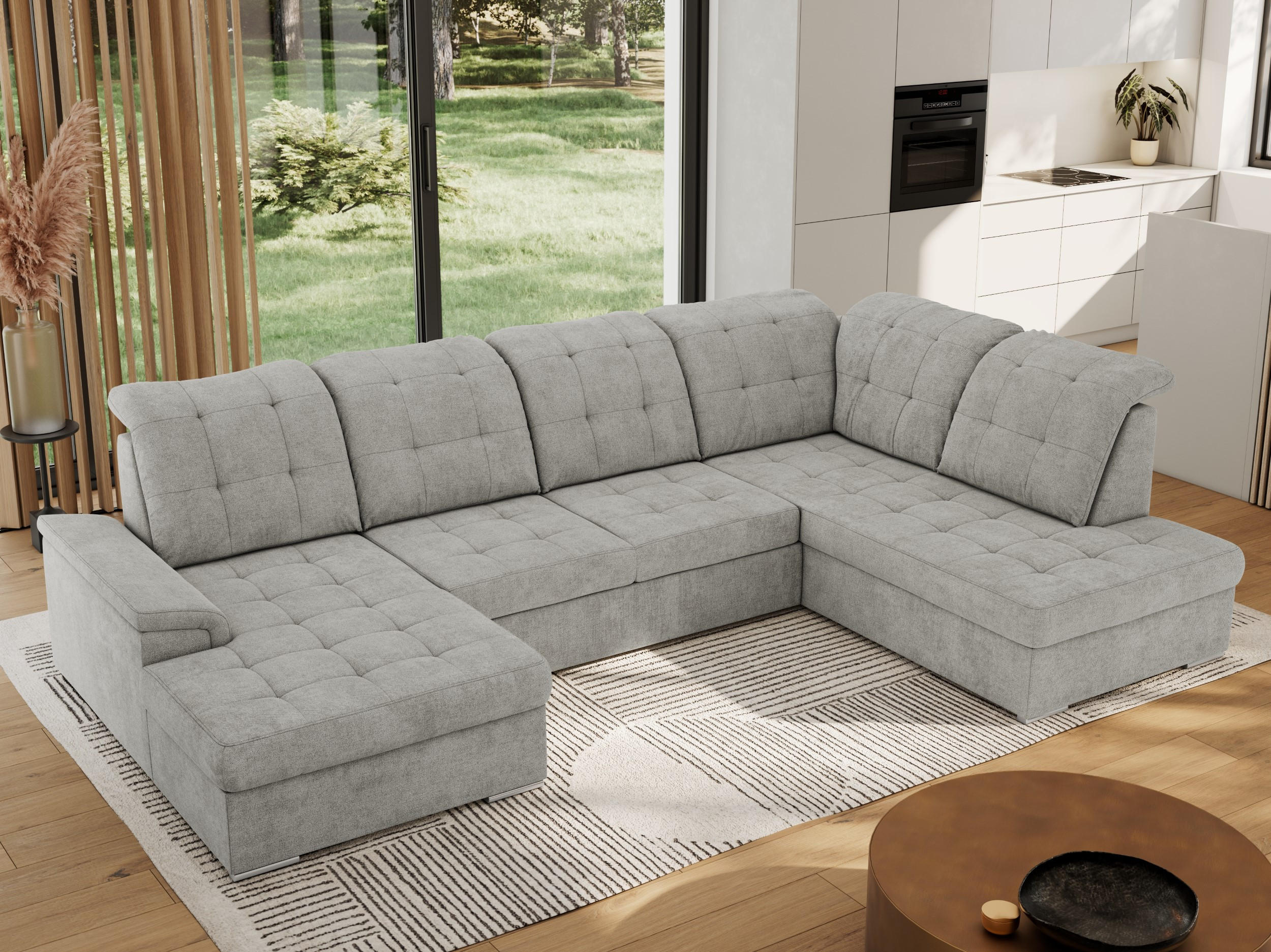 WOHNLANDSCHAFT MADRITO U - Hellgrau Struktur - Rechts - Silberfarben/Hellgrau, Textil/Metall (323/89/204cm) - MKS