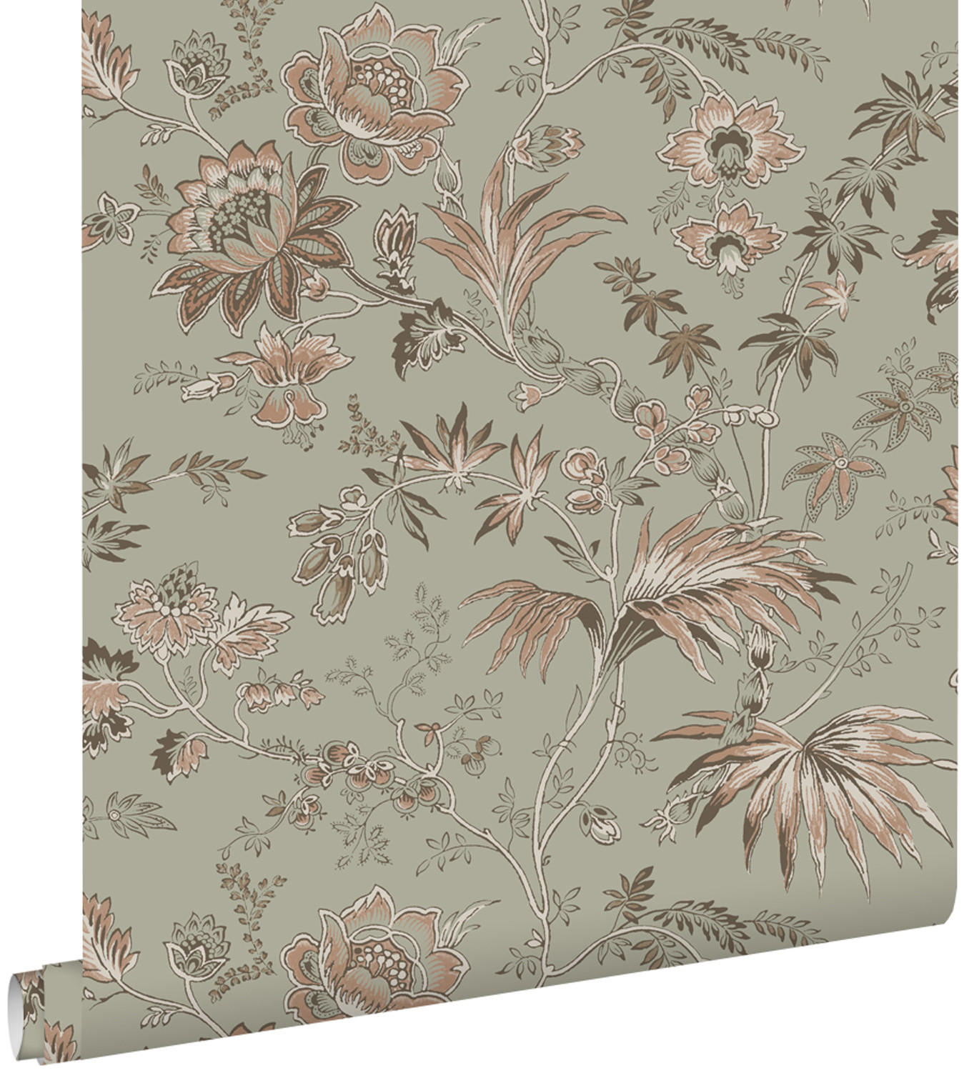 TAPETE Blumenmuster 53 cm x 10.05 m - Grün, Papier (53/1000cm) - ESTAhome