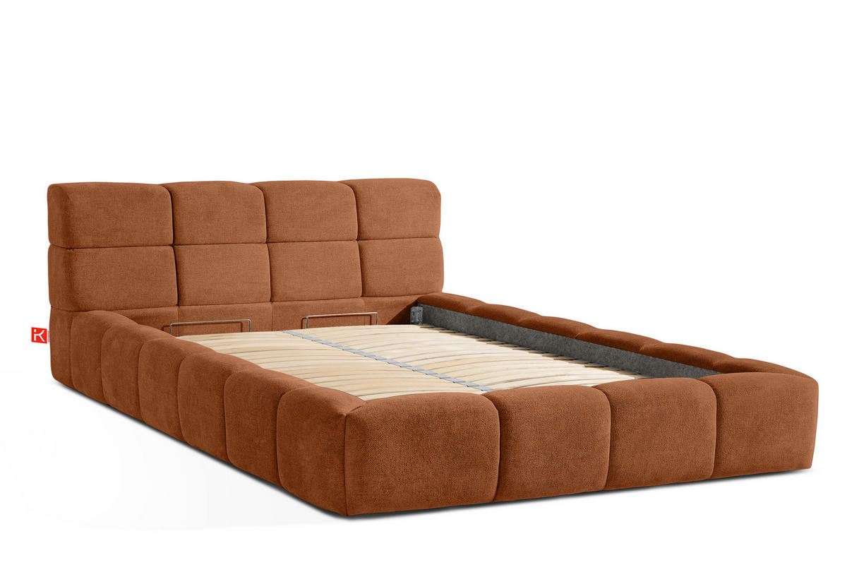 POLSTERBETT AERI 140/160/180/200 mit Rahmen und Bettkasten, orange - Orange, Holz/Holzwerkstoff (140/200cm) - KONSIMO®