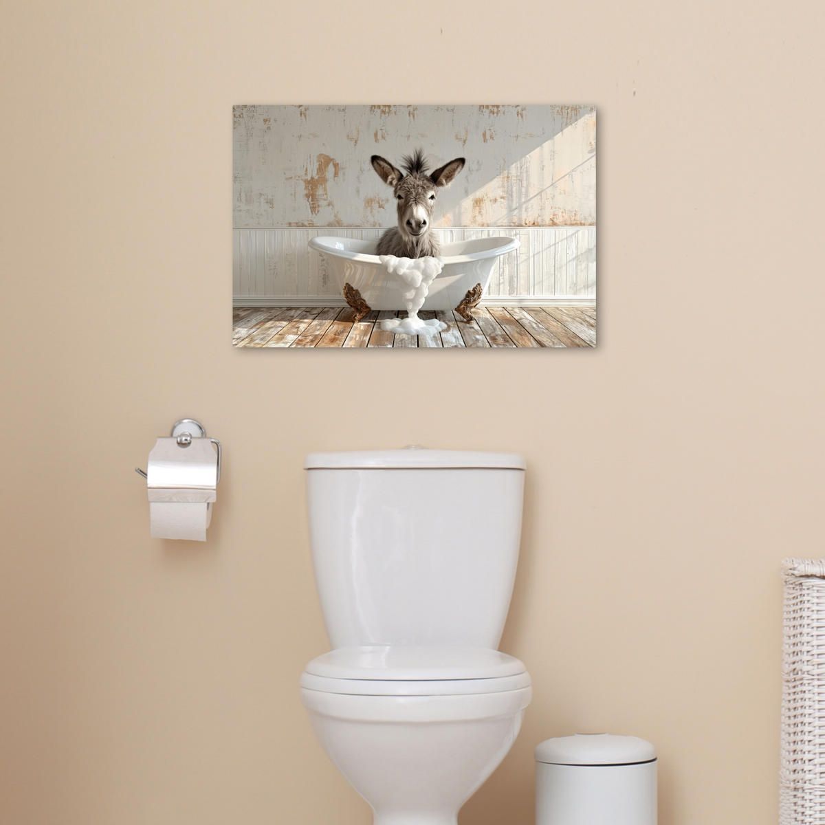 LEINWANDBILD Esel - Tiere - Badewanne - Schaumstoff Gemälde 60x40 cm - Weiß, Textil (60/40cm) - MuchoWow