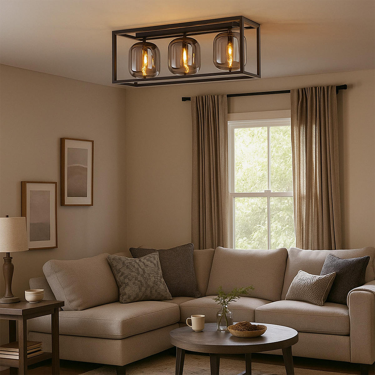 LED DECKENLEUCHTE BLACKY Metall Schwarz Glas - Schwarz, Holz (77.5/25/32.5cm) - Globo Lighting