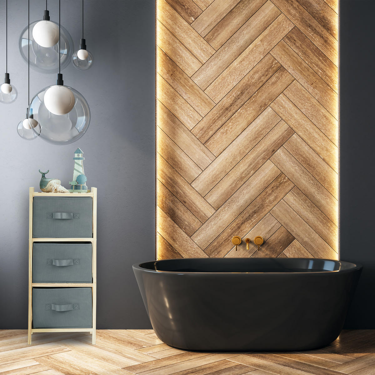 BADREGAL - Multicolor, Holz/Textil (28/65/25.5cm) - Relaxdays