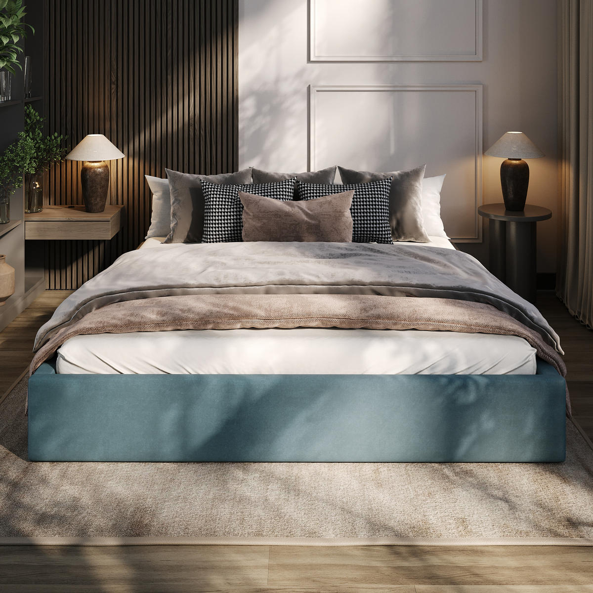 POLSTERBETT 180x200cm Bett mit Stauraum Lattenrost Meerfarbe - Blau, Holz/Holzwerkstoff (180/200cm) - Muralo