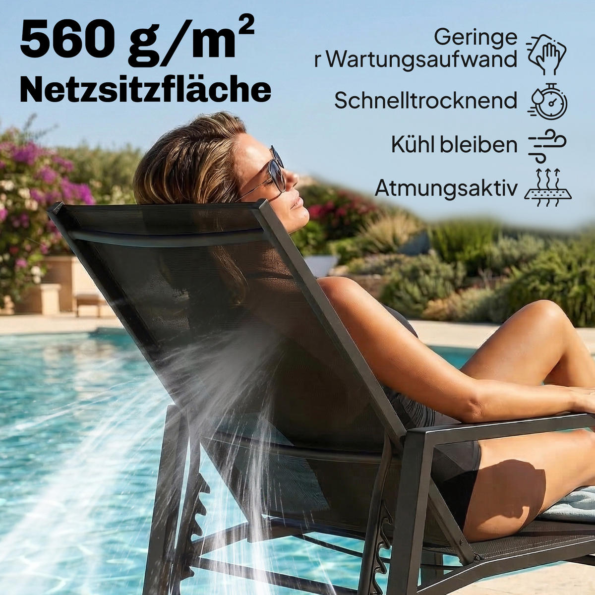 SONNENLIEGE Galvanisierter-Stahl Schwarz - Schwarz, Textil/Metall (63/55/185cm) - Outsunny