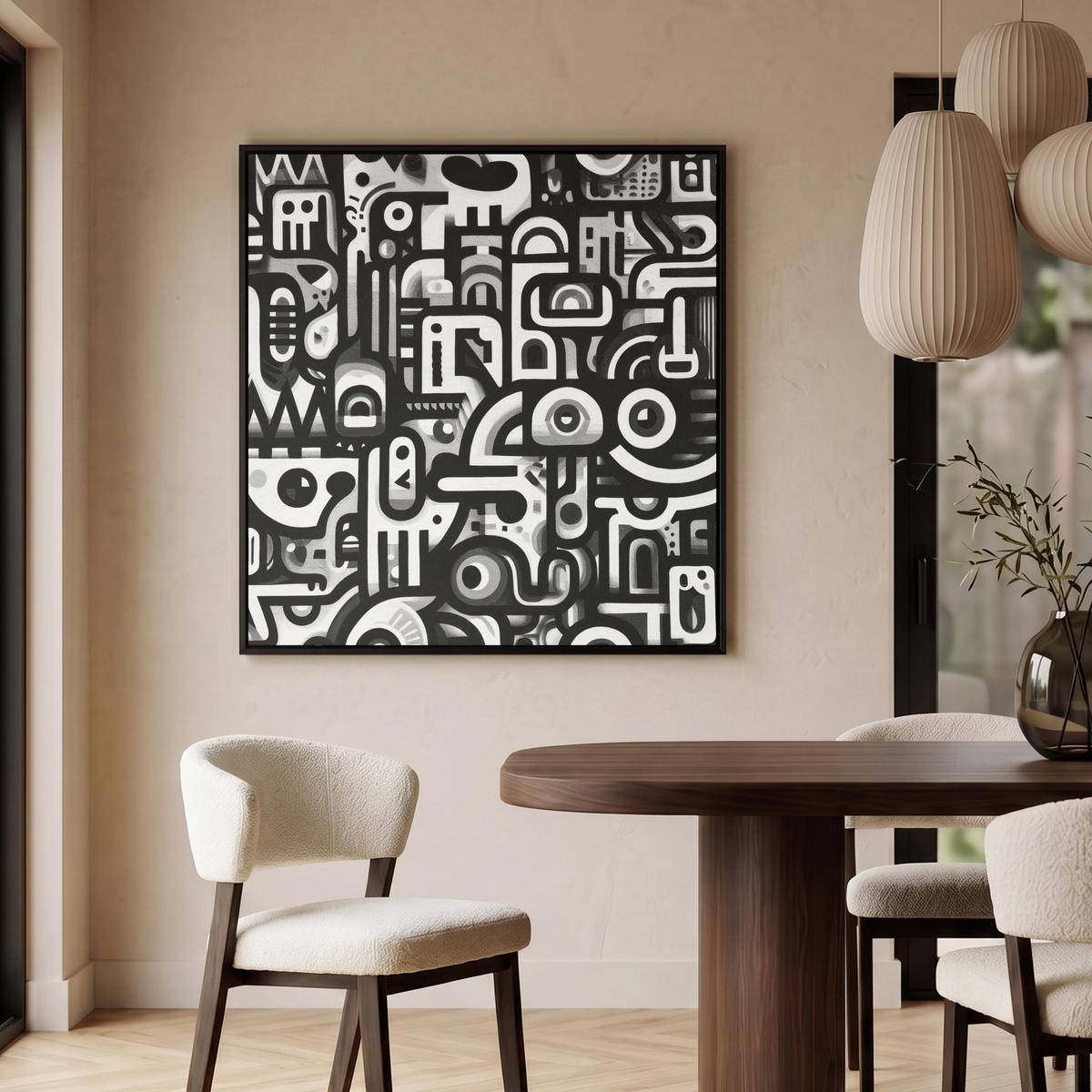 LEINWAND Bilder mit Rahmen - Symbole - Abstrakt - Grafik - Schwarz - 90x90 - Schwarz, Textil (90/90cm) - MuchoWow