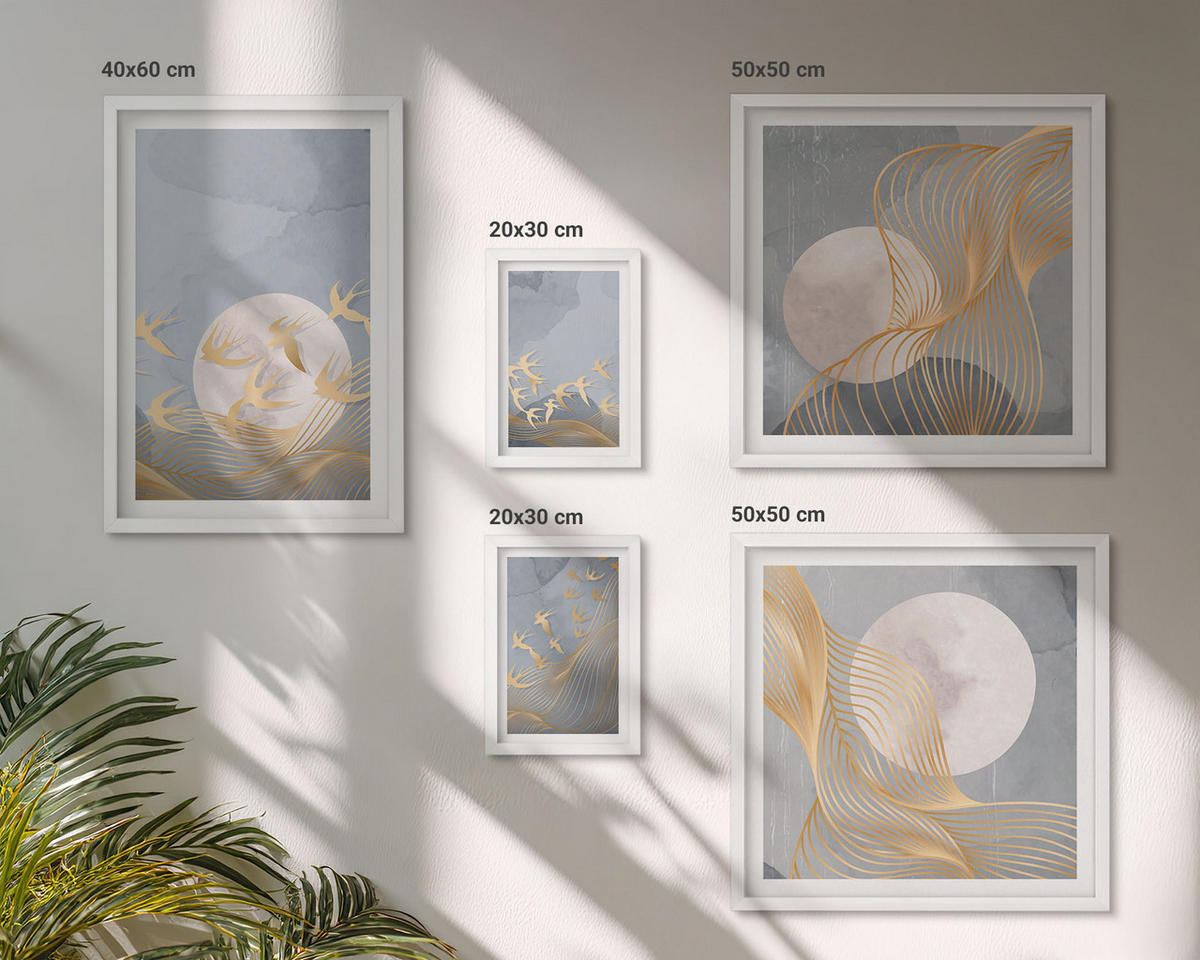BILDER SET 5er Set - 50x50 cm & 20x30 cm & 40x60 cm Weißer Rahmen - Weiße Pferde - Weiß, Kunststoff (40/60cm) - TULUP