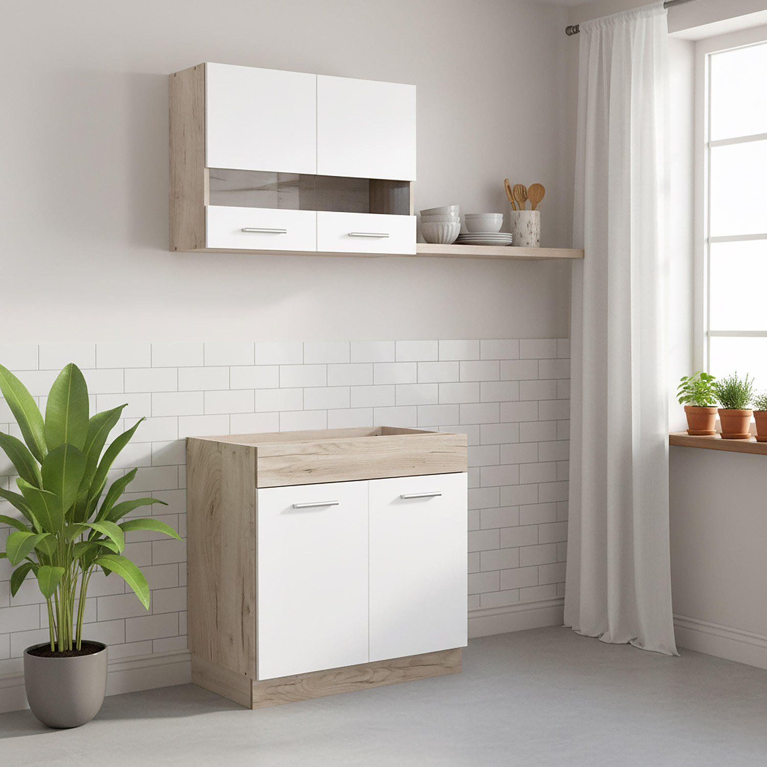 Homestyle4u Küchenleerblock Weiß, Grau 80x206x51 cm