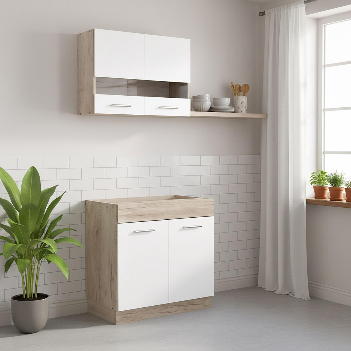 KÜCHENLEERBLOCK 80 cm in Weiß - Silberfarben/Weiß, Holz (80/206/51cm) - Homestyle4u