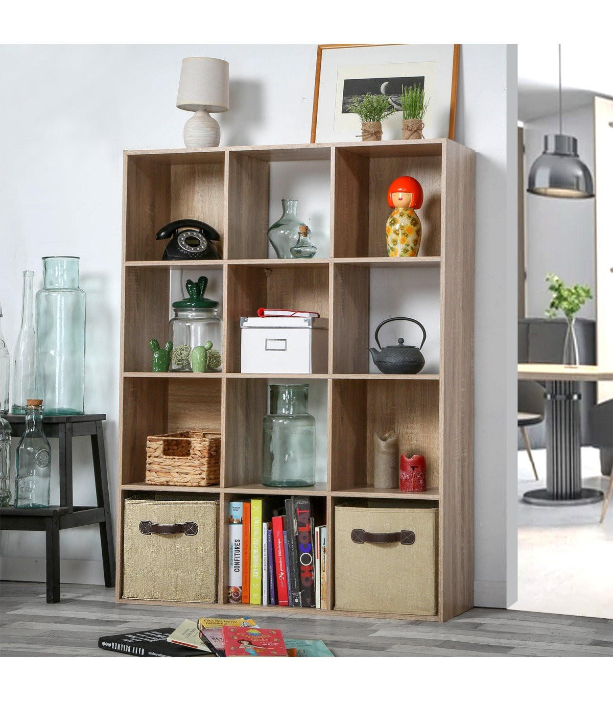 AUFBEWAHRUNGSREGAL mit 12 Fächern - L93 x H124 cm - Apfelbaumfarben, Holzwerkstoff (29.8/124.2/93.3cm) - Calicosy