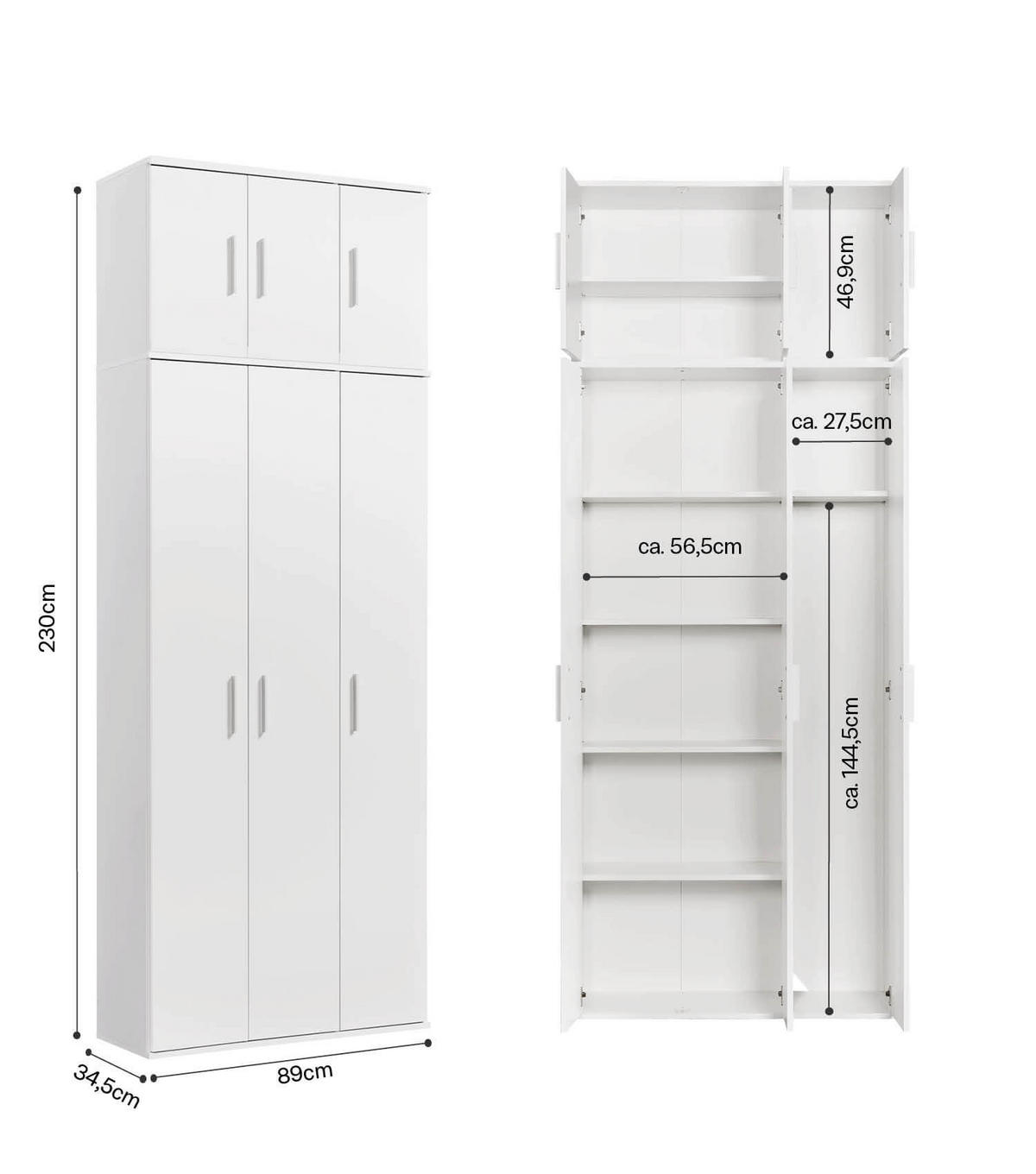 MEHRZWECKSCHRANK Trio - Weiß, Holzwerkstoff (89/230/34.5cm) - Mokebo