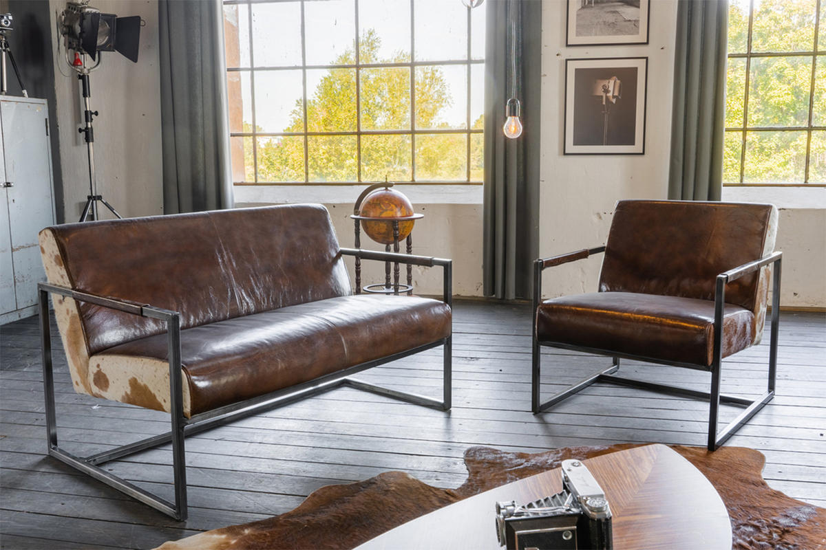 SOFA LIANO Braun Leder - Dunkelbraun/Schwarz, Leder (125/81/81cm) - KAWOLA