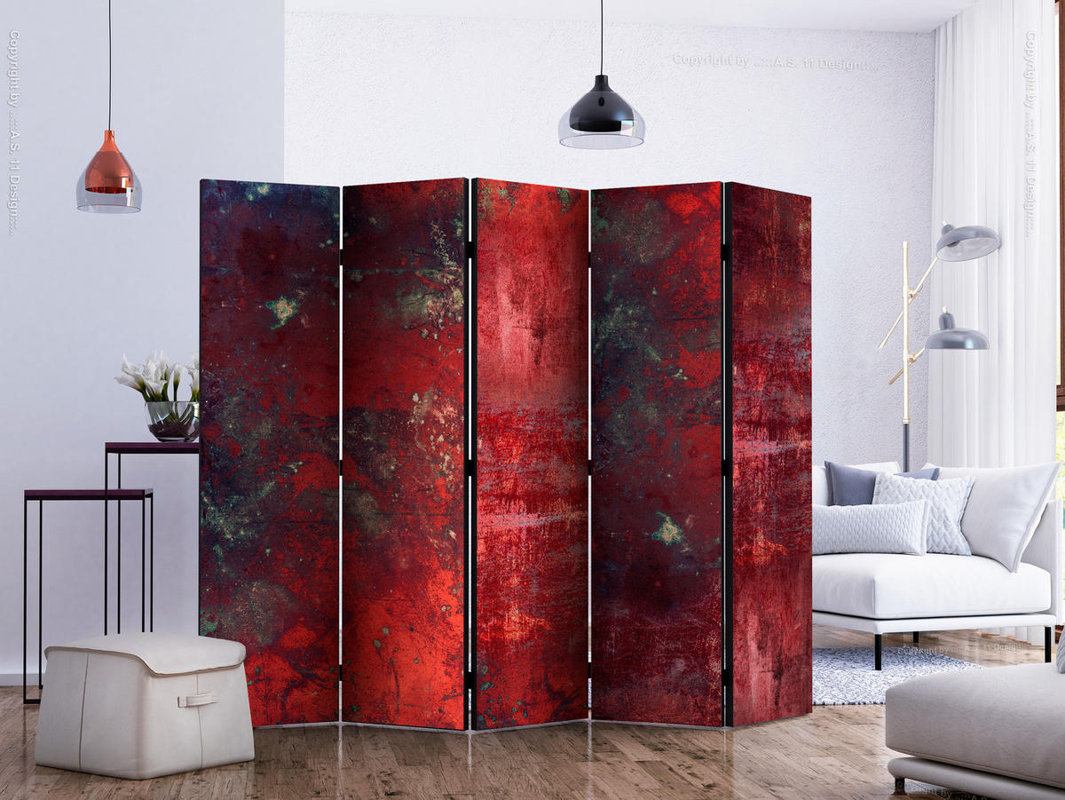 PARAVENT Beidseitig Bedruckter 5-tlg 225x172 cm Beton - Rot, Holz/Textil (225/172/3cm) - Muralo