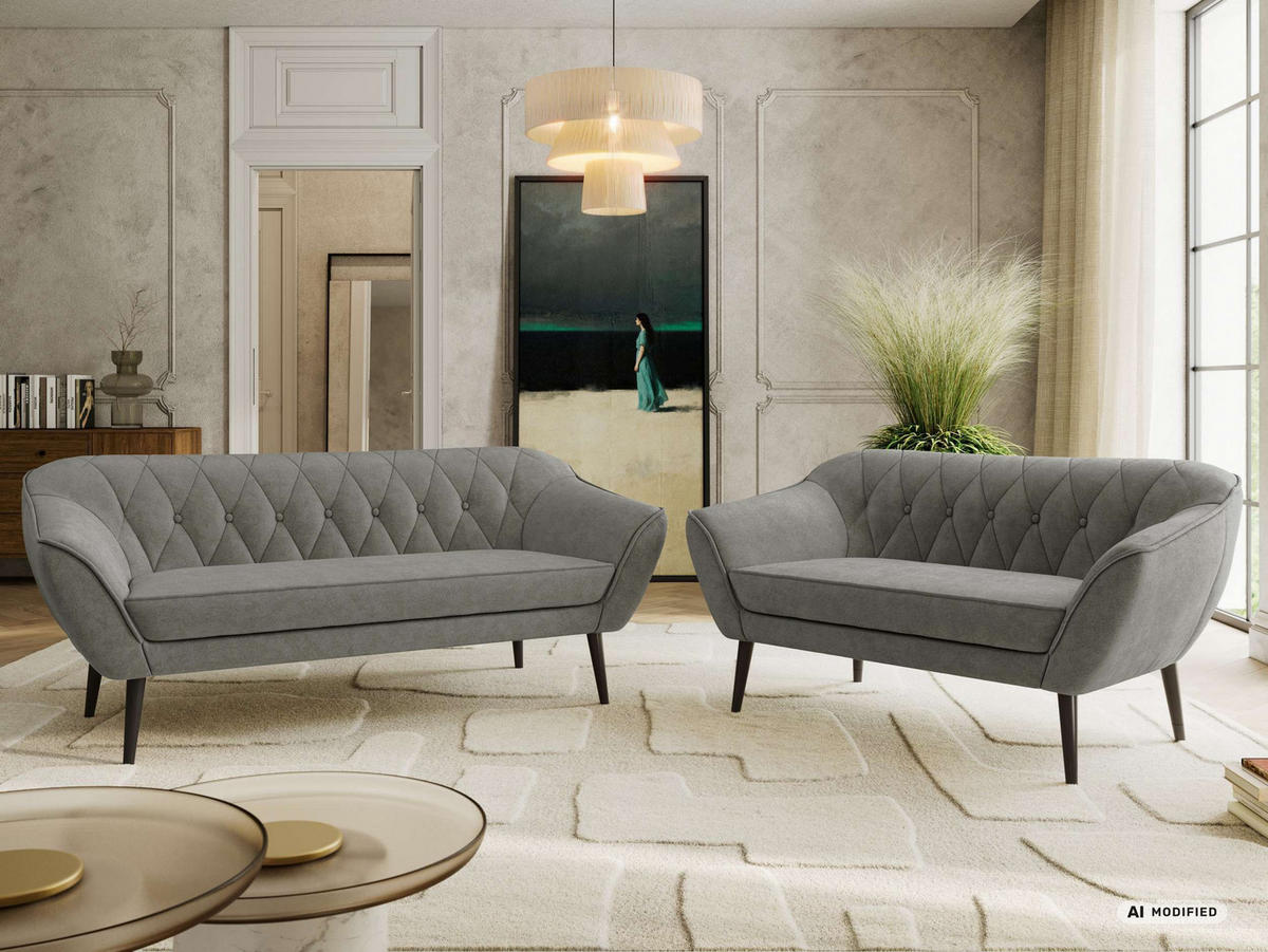 SEDACIA ZOSTAVA 3+2 PIRS - Sivá Štruktúrovaná látka - Čierne nohy - čierna/sivá, kompozitné drevo/textil (180/75/74cm) - MKS