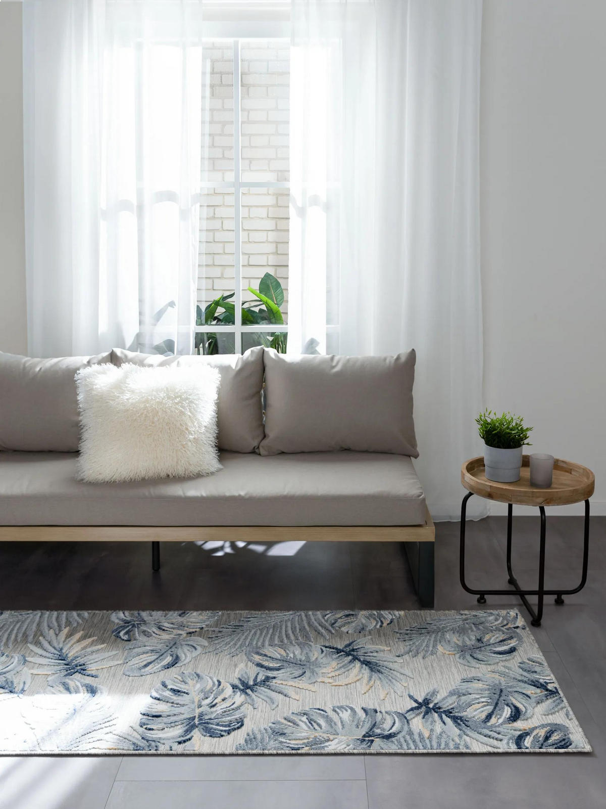 OUTDOORLÄUFER Flora Multicolor 80x250 cm - Blau/Creme, Kunststoff (80/250cm) - benuta