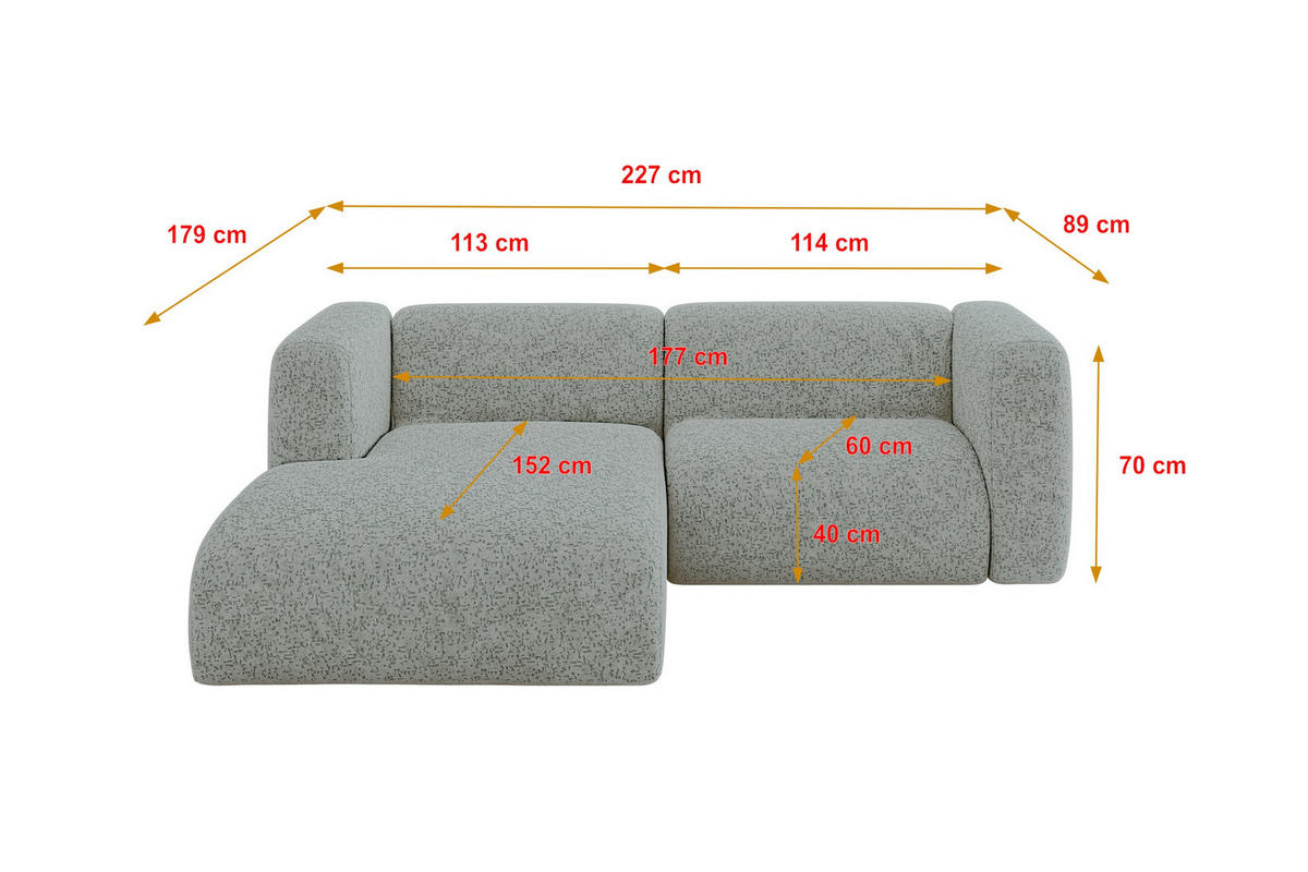 ECKSOFA Ottomane Links MIRA-L1 227x179x89 Grün Velours - Schwarz/Hellgrün, Holzwerkstoff/Kunststoff (227/179cm) - ALTDECOR