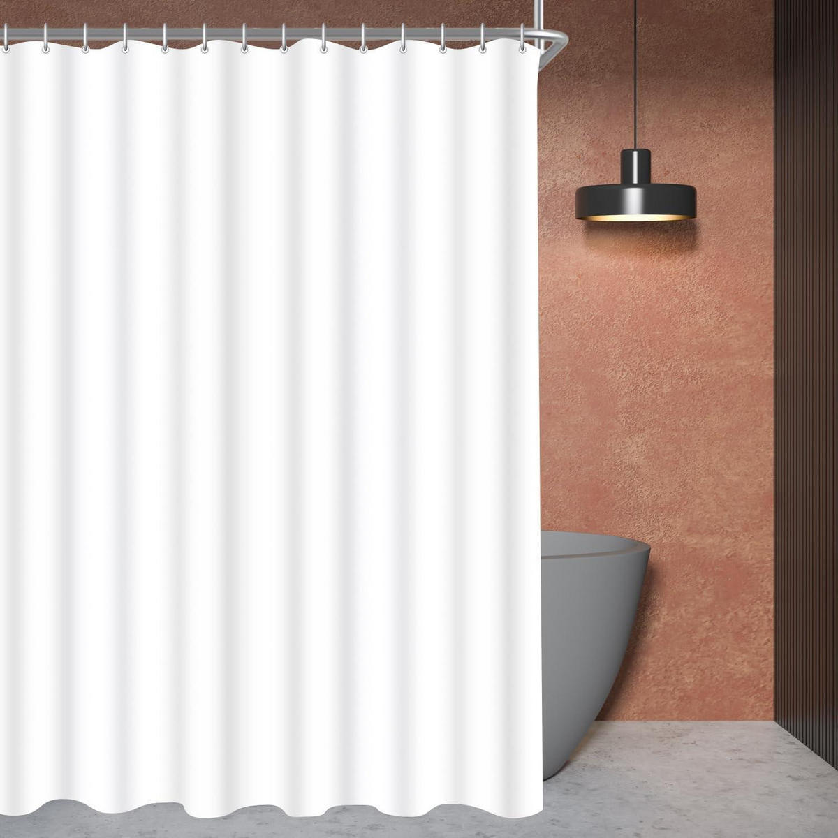 DUSCHVORHANG 200 x 180 cm Reinweiß Beschwerter Saum Wasserabweisend Waschbar Polyester - Weiß, Textil (200/180cm)