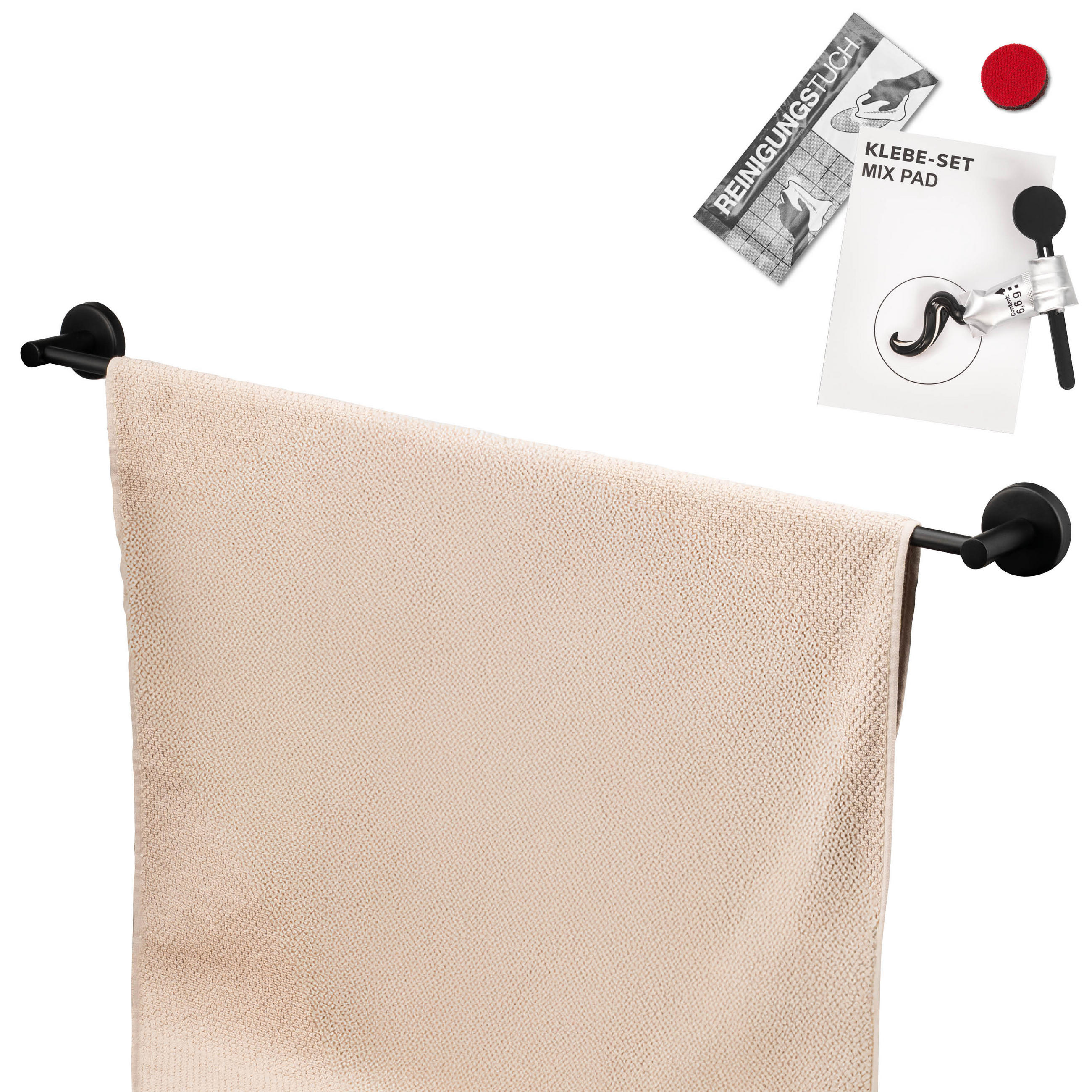 BADETUCHSTANGE PIAZZA BLACK mit Kleber, Edelstahl, schwarz - Schwarz, Metall (76/6/6cm) - bremermann