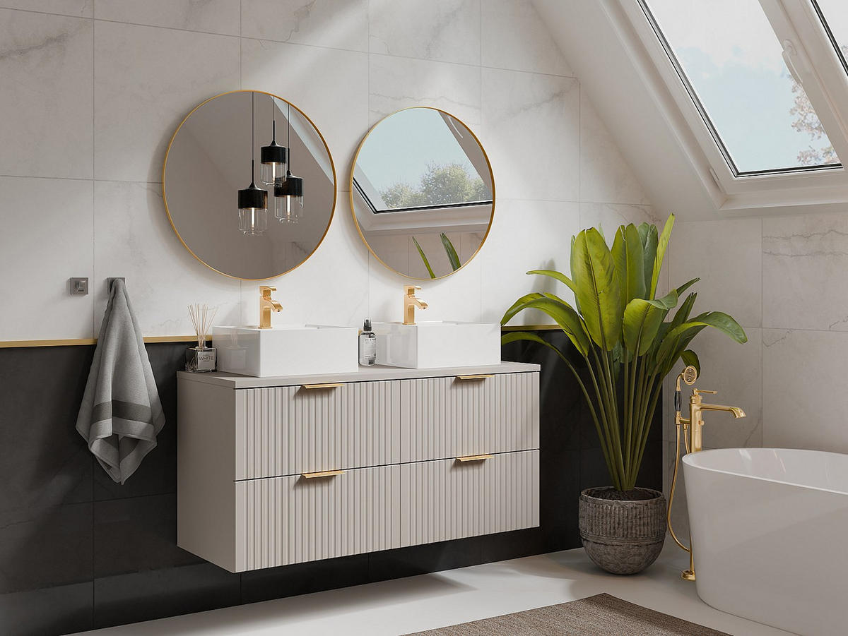 WASCHBECKENUNTERSCHRANK - 120cm x 46cm - MDF - beige - ZEVARA - Beige, Holz (120/57/46cm) - Vente-Unique