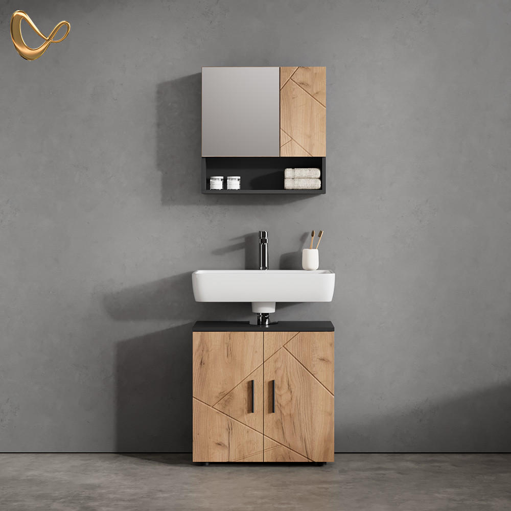Livinity® SADA NÁBYTKU DO KOUPELNY Ronco, Zlatý mocný dub/Antracit, 2dílná