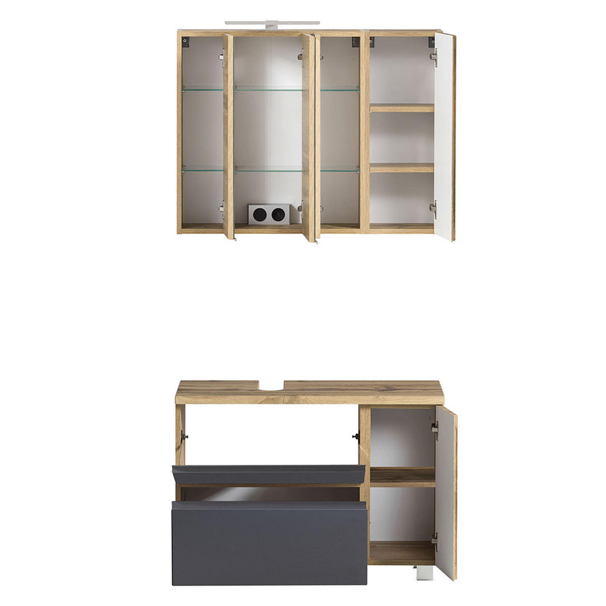 BADMÖBEL-SET 5-TLG. Vasto-03 - Grau, Holzwerkstoff (245/200/35cm) - Lomado