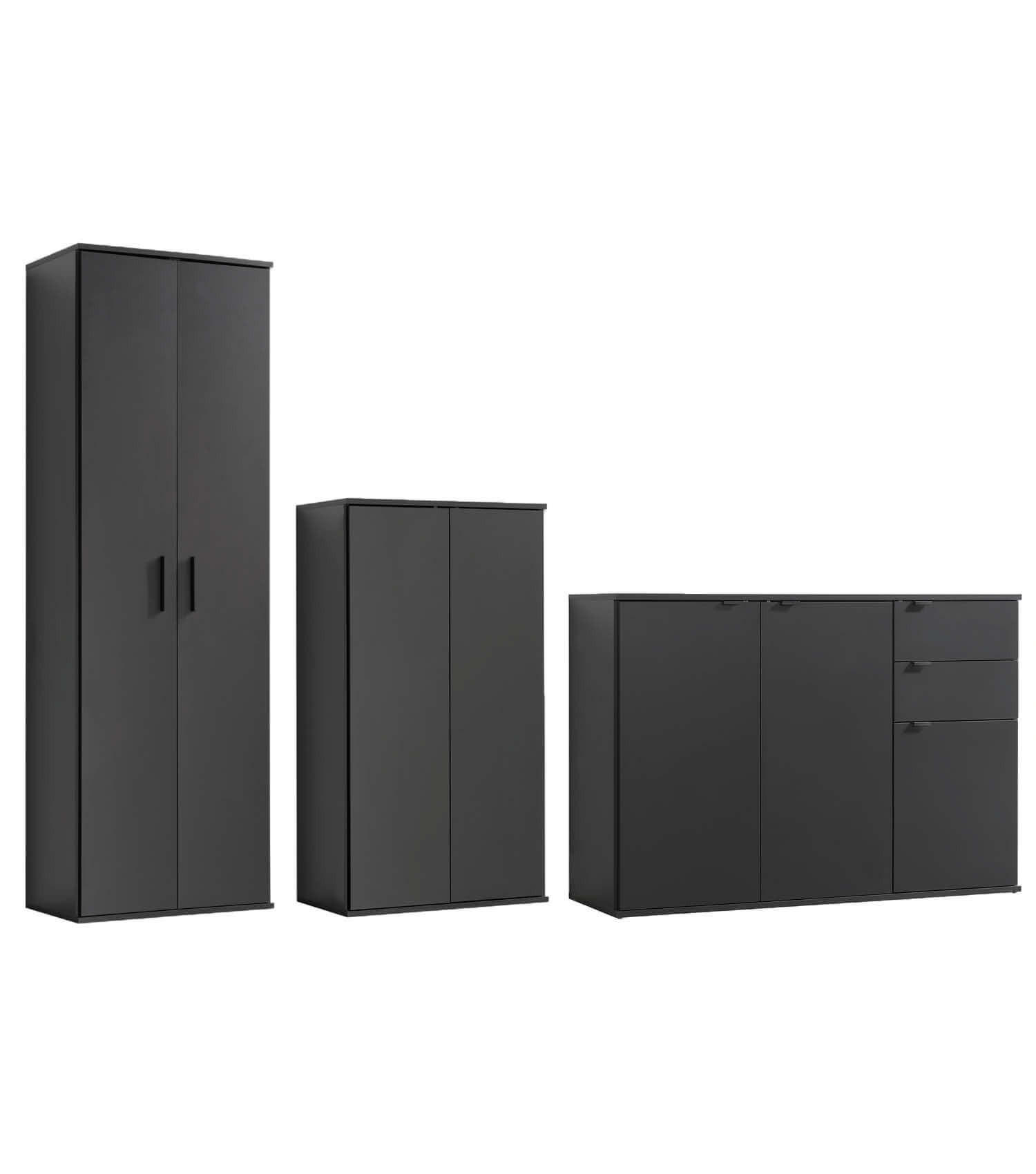 MEHRZWECKSCHRANK SET Der Allzweckwaffe - Anthrazit/Schwarz, Holzwerkstoff (117/180/34cm) - Mokebo