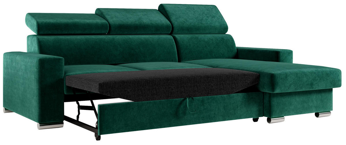 ECKSOFA FOX-L Dunkelgrün - Dunkelgrün/Silberfarben, Kunststoff/Textil (242/168cm) - MKS