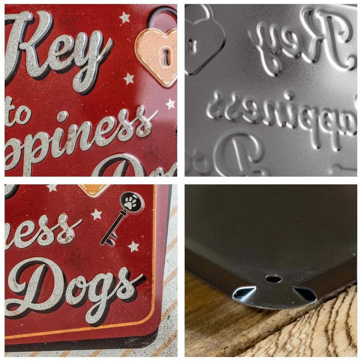 BLECHSCHILD 15/20 cm PfotenSchild Key to Happiness - Multicolor, Metall (20/15/0.5cm) - Nostalgic-Art