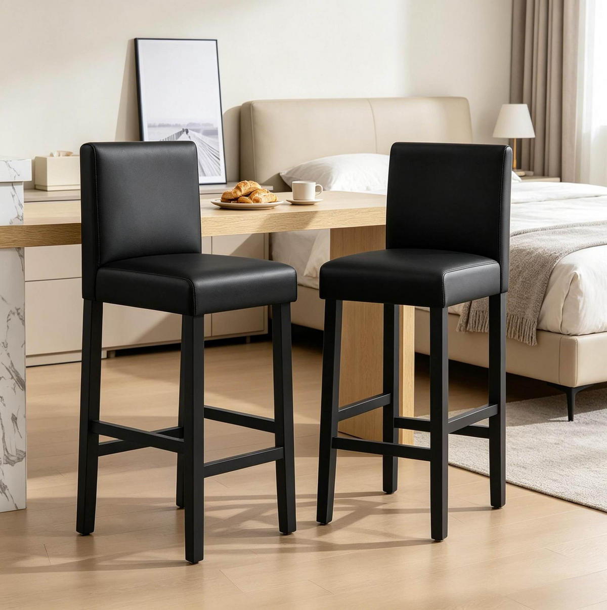 BARHOCKER 2er-Set mit Rückenlehne 48 x 41,5 x 110,5 cm Schwarz - Schwarz, Holz (41.5/110.5/48cm) - Meubliv