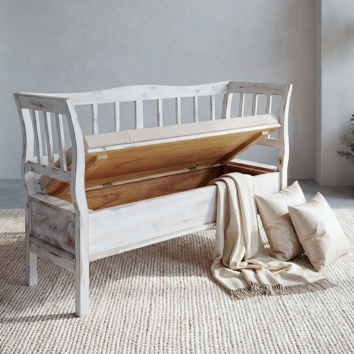 SITZBANK STAUFACH SHABBY-LOOK Cremeweiß - Creme/Weiß, Holz (119/85/40cm) - Jamb