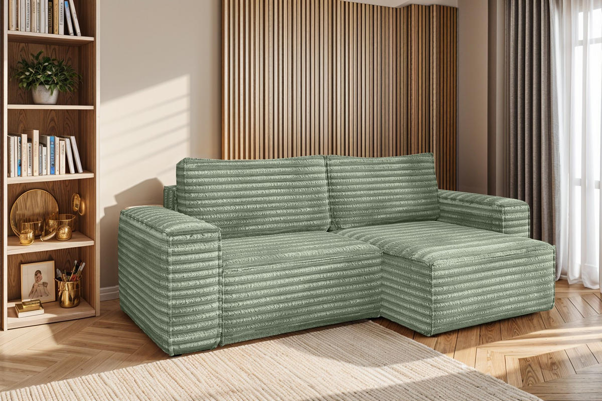 ECKSCHLAFSOFA Bohoo-Ecksofa mit Schlaffunktion stoff Velo Olive Rechts - Olivgrün, Holz/Textil (248/140cm) - Kaiser Möbel