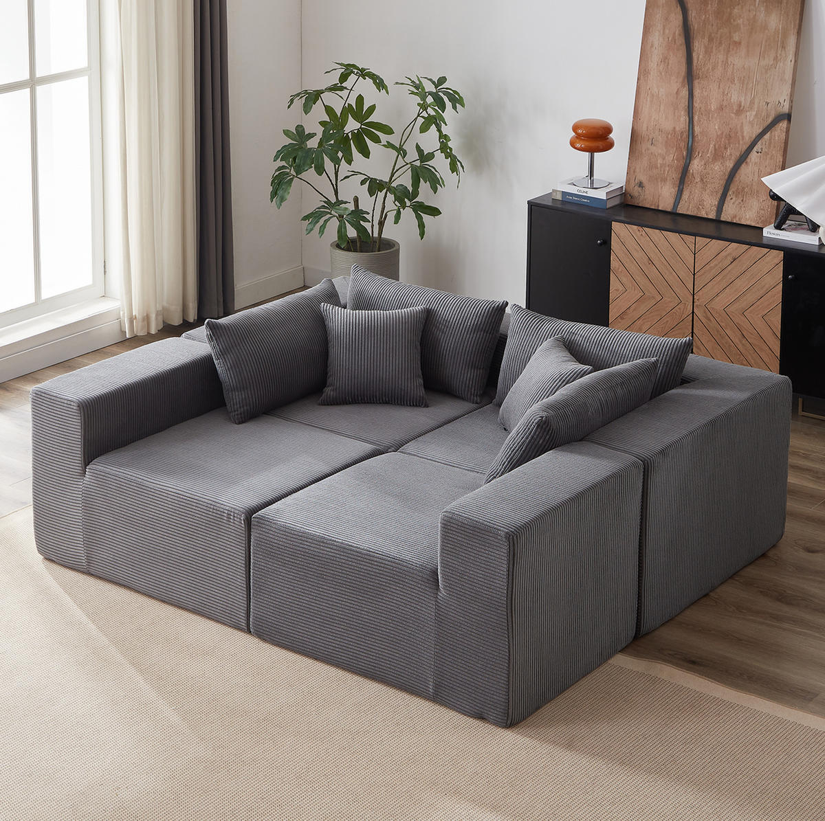 ECKSOFA 264/167/71 cm grau aus Cord und Schaumstoff ohne Montage - Grau, Textil (167/264cm) - OKWISH