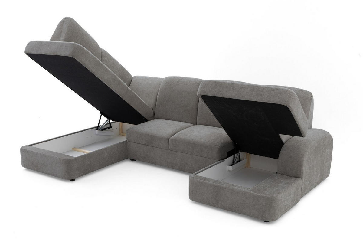 ECKSOFA VIBE U Links mit Schlaffunktion 129x263 Chenille Grau - Schwarz/Grau, Holz/Kunststoff (280/102/186cm) - Muffo