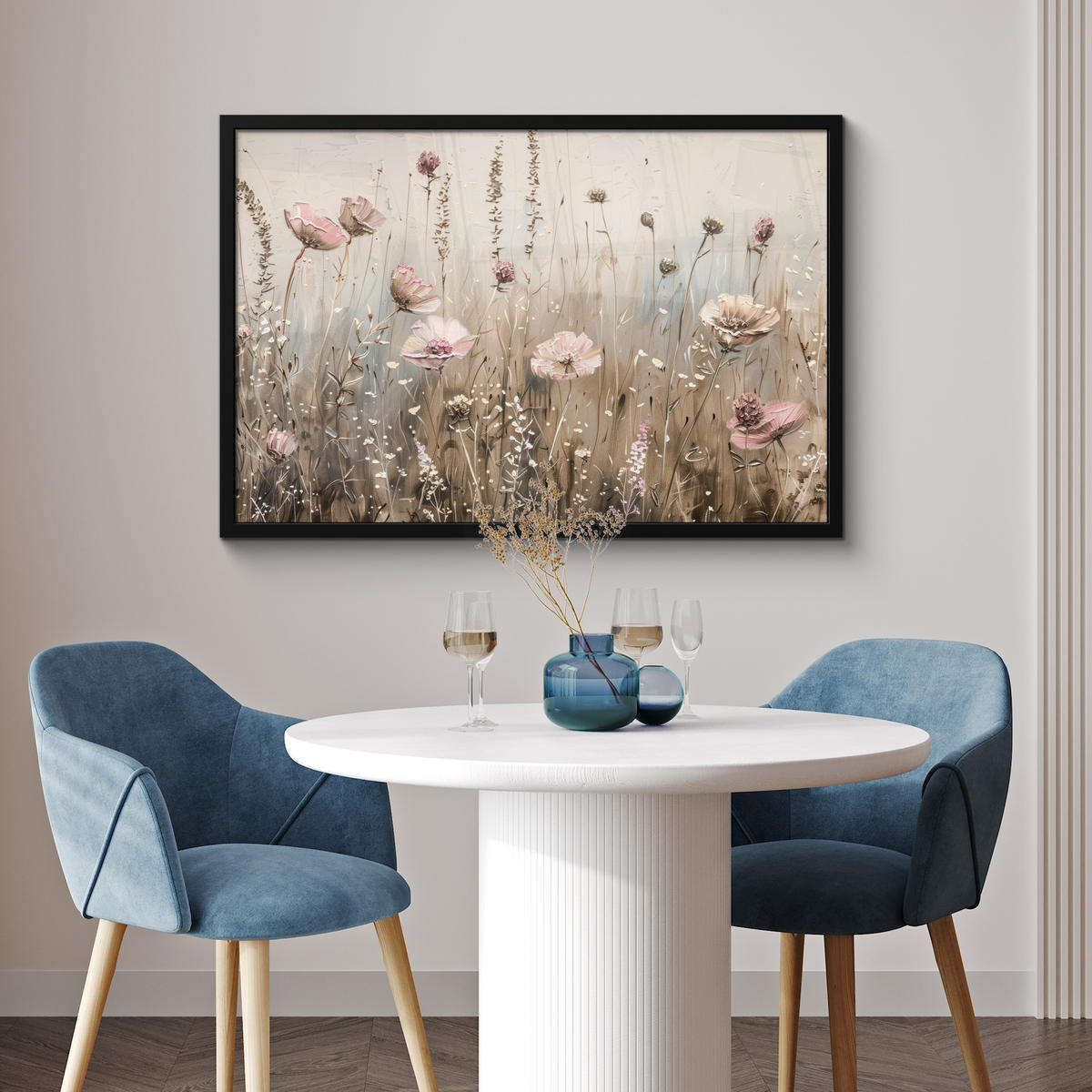 POSTER MIT RAHMENGERAHMTES BILD Blumen - Rosa - Modern - Beige 90x60 cm - Beige, Papier (90/60cm) - MuchoWow