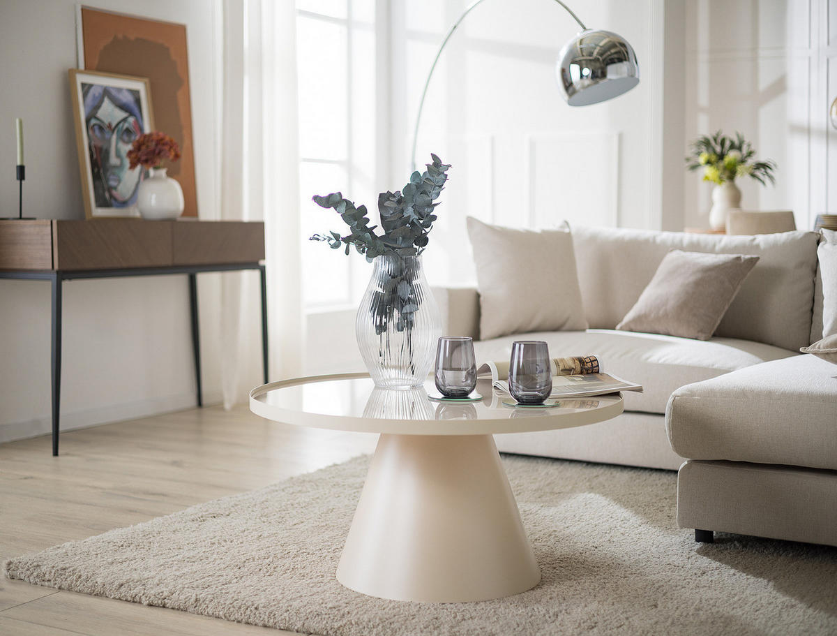 HOME24 Couchtisch Boehmer - Kaschmir, Glas/Metall (80/80/40cm) - home24