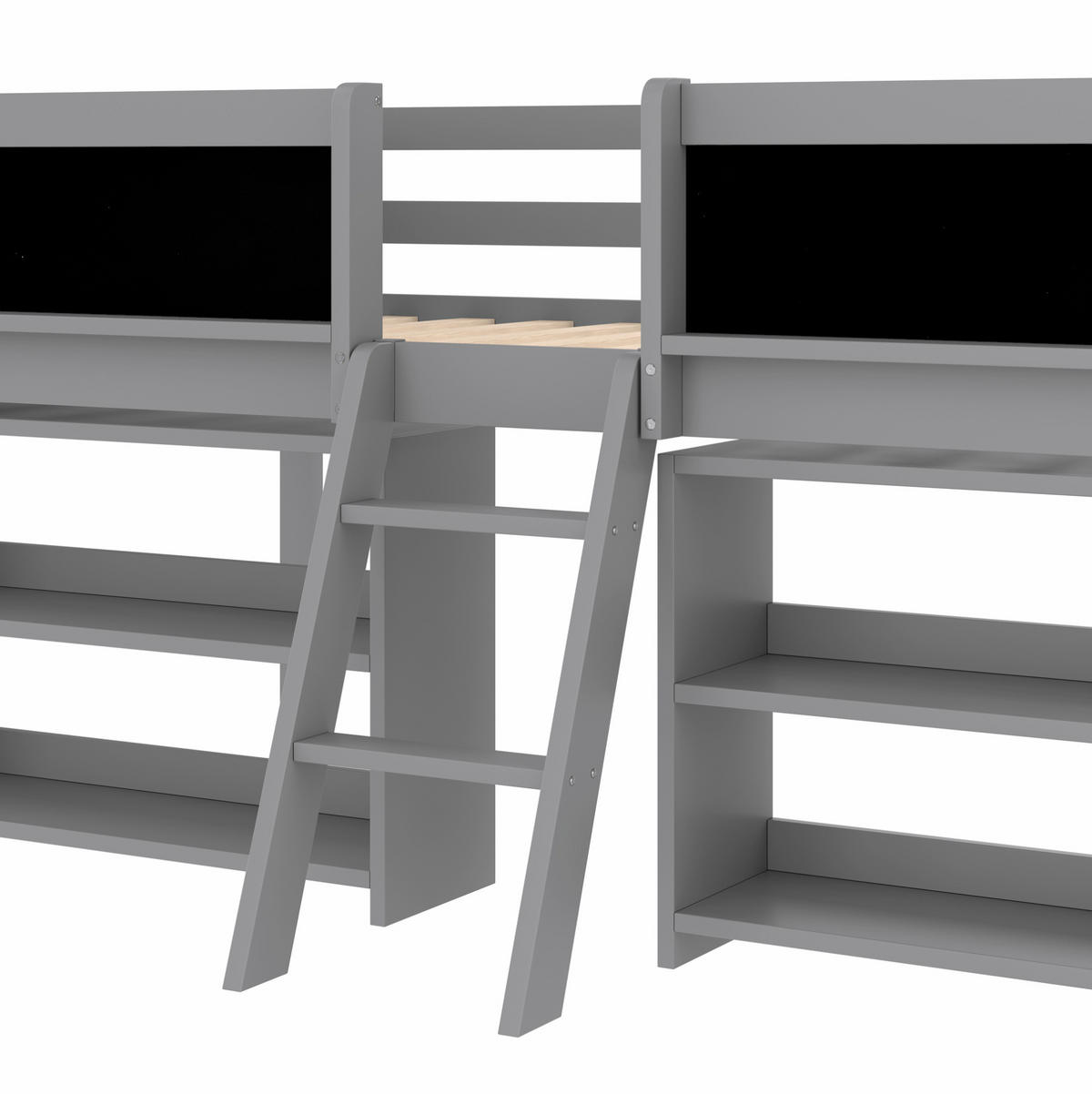 HALBHOHES BETT 90/200 cm, Grau mit Stauraum und Zeichentafel - Grau, Holz (90/200cm) - MIVRAY