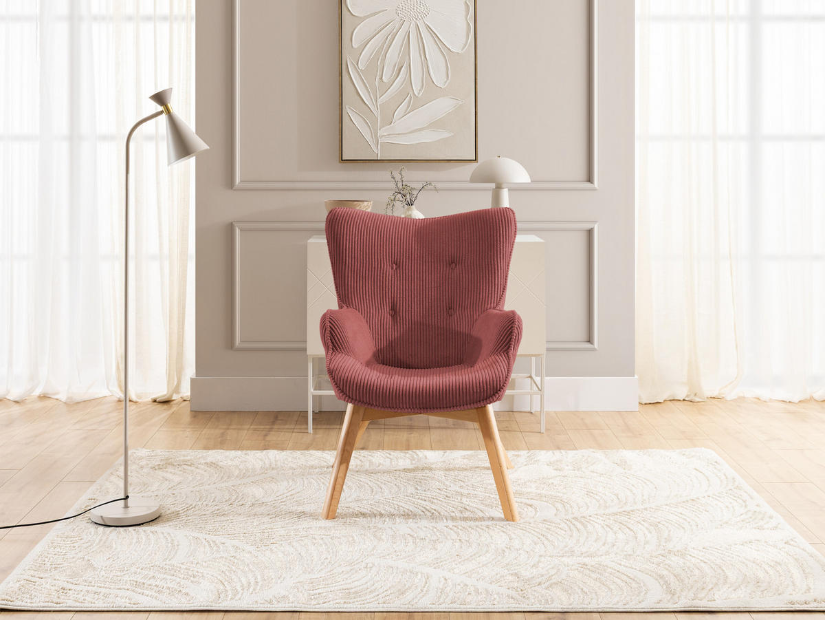 LOUNGESESSEL Lenari Terrakotta Cordstoff mit Füßen in Natur - Terracotta/Naturfarben, Holz/Textil (71/96/86cm) - S-Style Möbel