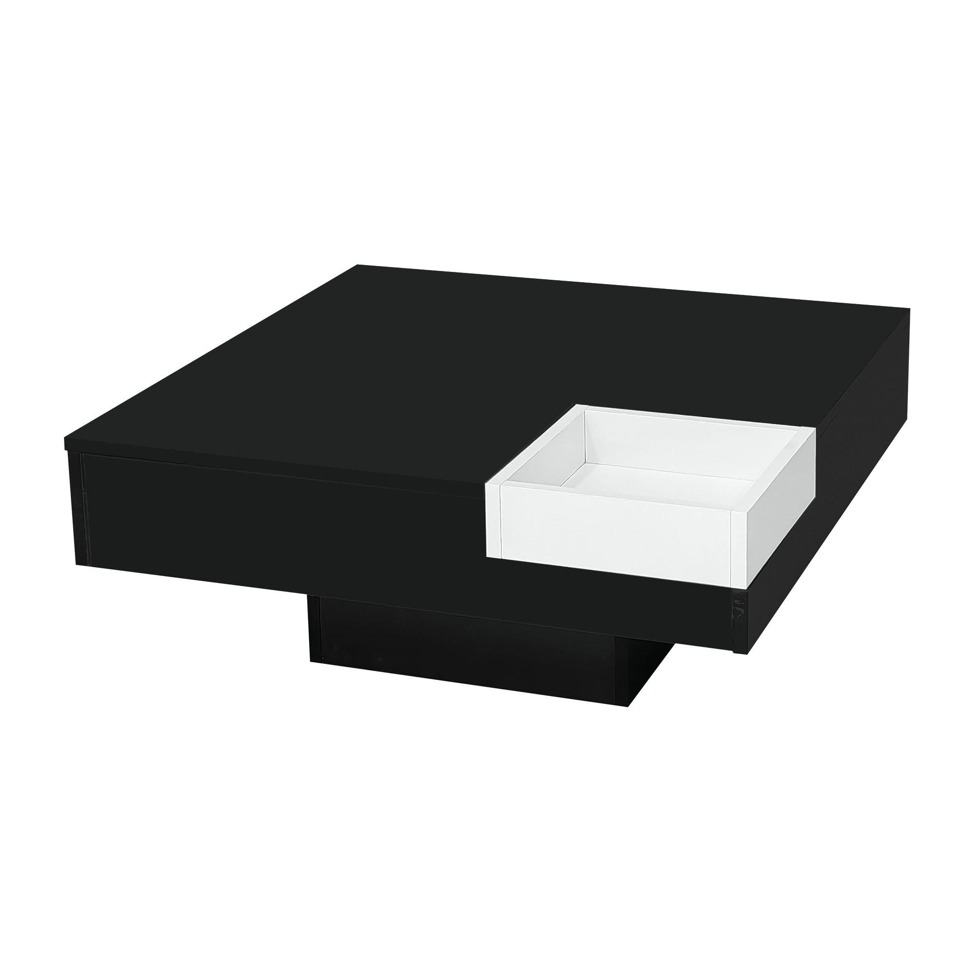 Modfu KONFERENČNÍ stolek z dřevotřísky 72x72x30 cm černo-bílý s LED osvětlením a odnímatelným úložným boxem