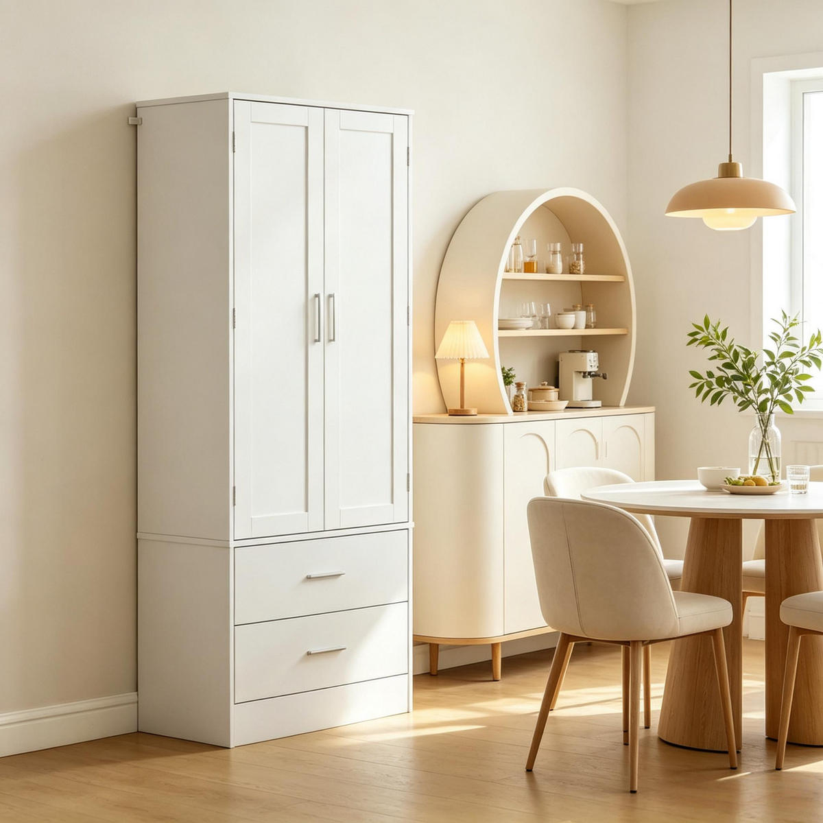 HIGHBOARD DE-38832 60/40/159 cm 2 Türen und 8 Gewürzfächer Weiß - Weiß, Holzwerkstoff (60/159/40cm) - ComfortXL