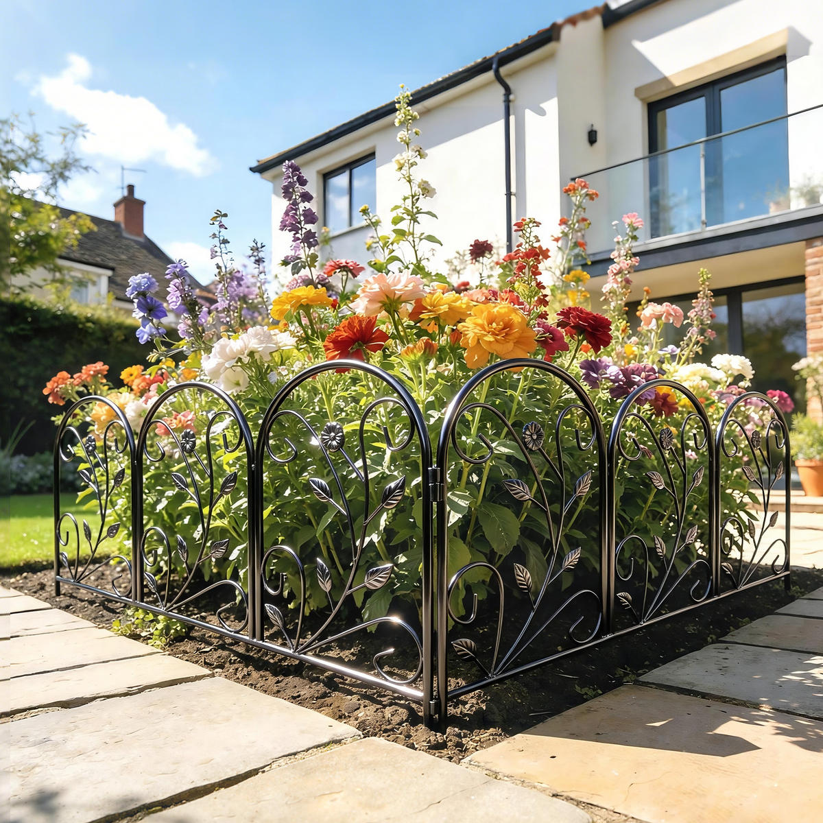 TEICHZAUN 5er Set Metall Schwarz - Schwarz, Metall (1/60cm) - Outsunny