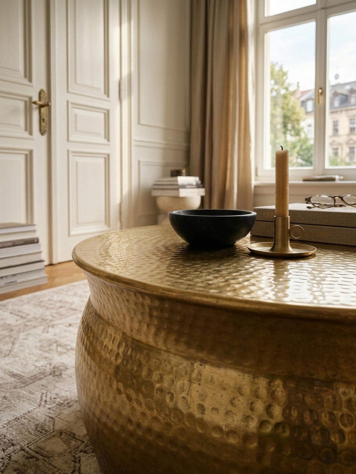 COUCHTISCH Orient Handgefertigt Hammerschlag-Aluminium Großzügige Ablagefläche, Gold 75x75x31 cm - Goldfarben, Metall (75/75/31cm) - KADIMA DESIGN