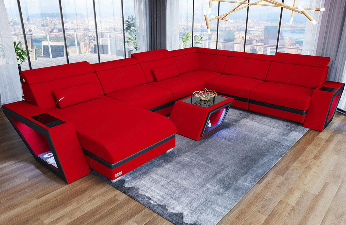 WOHNLANDSCHAFT Catania Rot Schwarz Mikrofaserstoff - Rot, Kunststoff (349/89/264cm)
