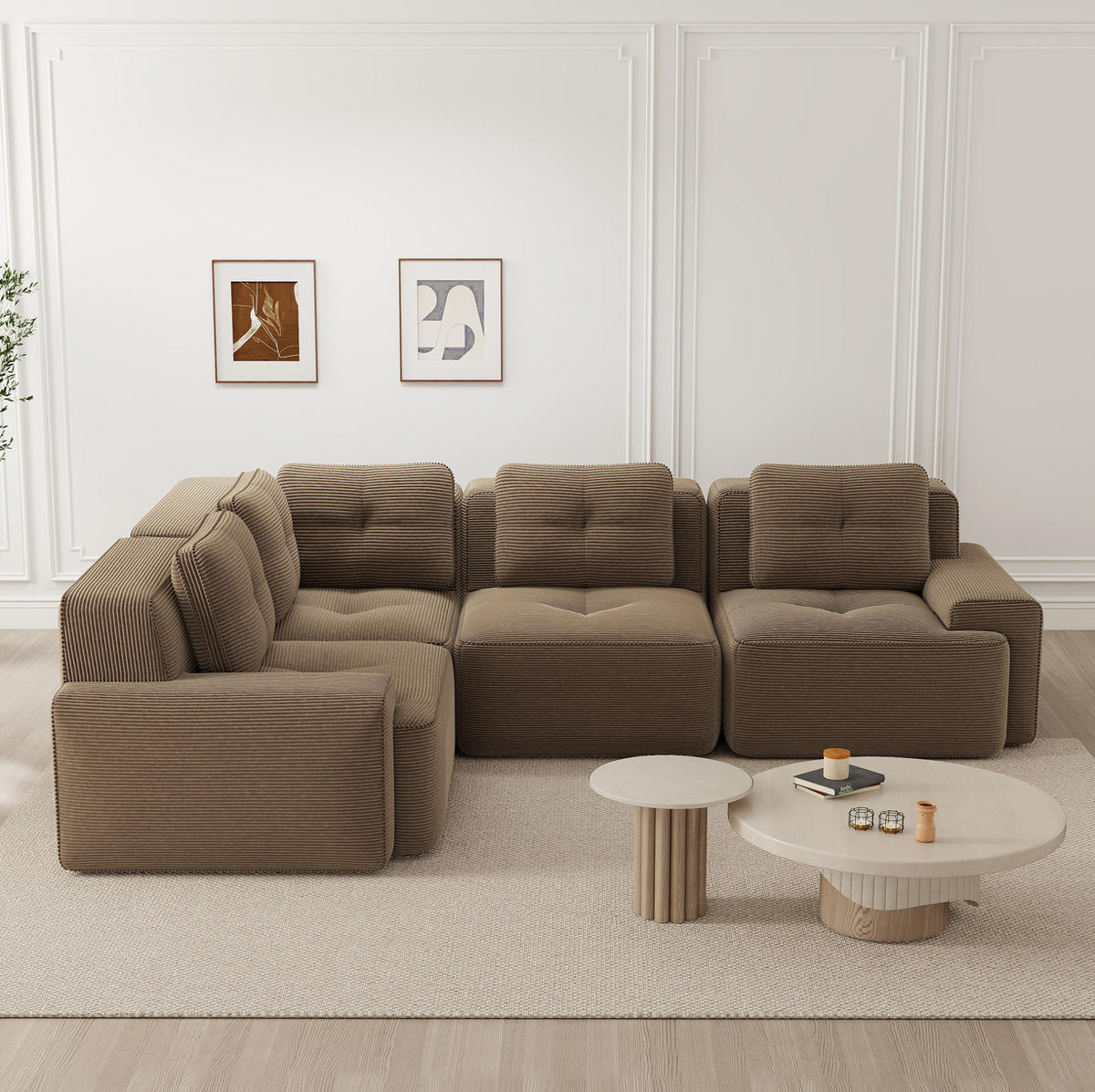 ECKSOFA aus Cord mit modularem Design und breiten Armlehnen Braun - Braun, Textil (104/382cm) - Modenvie