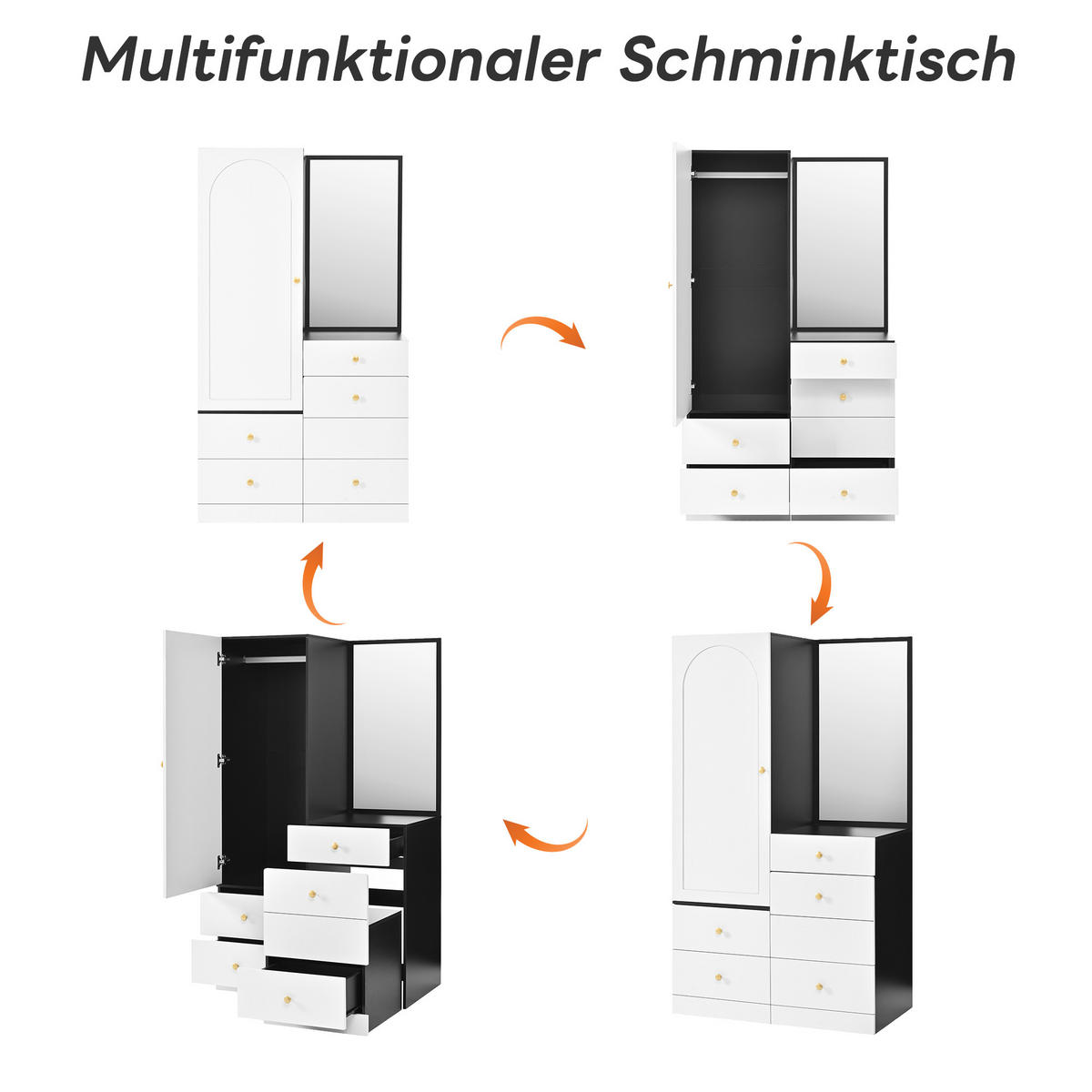 SCHMINKSCHRANK Spiegel Hocker Schubladen MDF Schlafzimmer 170cm - Multicolor, Holzwerkstoff (90/160/50.5cm) - FLIEKS