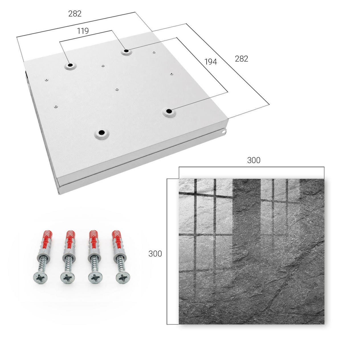 SCHLÜSSELBOX Weiß 30x30 cm – Türöffnung nach rechts - Grauer Stein - Grau, Metall (30/30/5cm) - TULUP