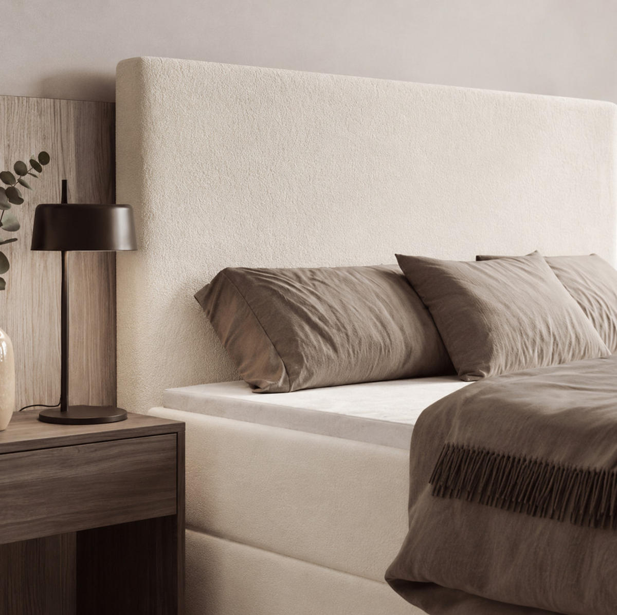 BOXBETT SENTO 140x200 cm mit Bettkasten, Bonell-Matratze H3 und Topper – Bouclé Creme - Creme, Textil (140/200cm) - Luxkor24