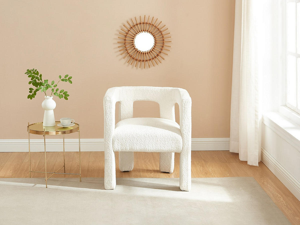 STUHL mit Armlehnen - Bouclé-Stoff & Metall - Weiß - SOFANA - Weiß, Textil (65/70/59cm) - Vente-Unique